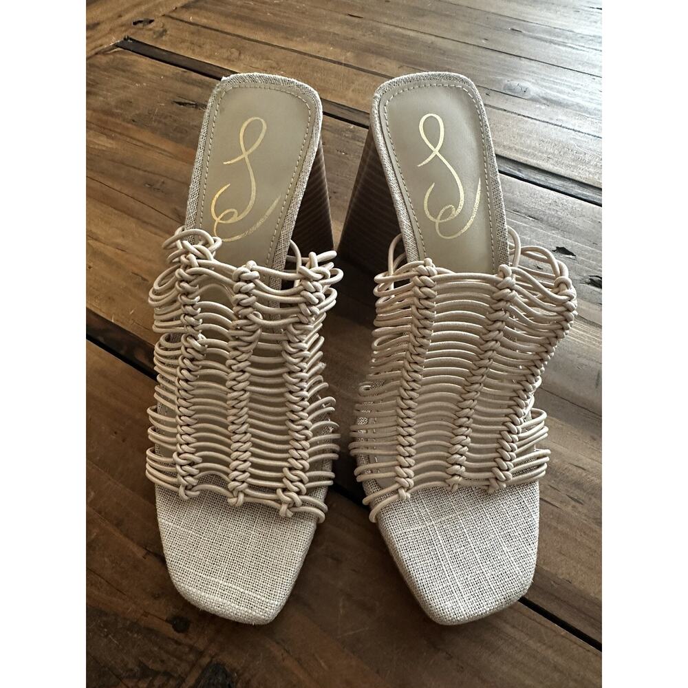 Sam Edelman Size 5 Laurette Woven Block High Heel Sandals Tan Shoes Boho Coastal